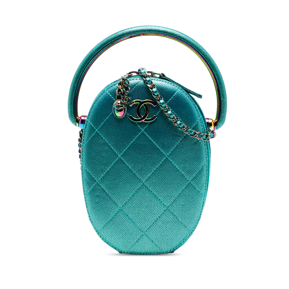 Pre-Loved Chanel Quilted Metallic Caviar Rainbow Hardware Oval Camera Bag